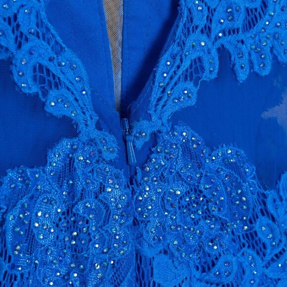 La Femme Prom Maxi Dress 28355 Mermaid Lace Rhinestone Blue - Picture 7 of 15